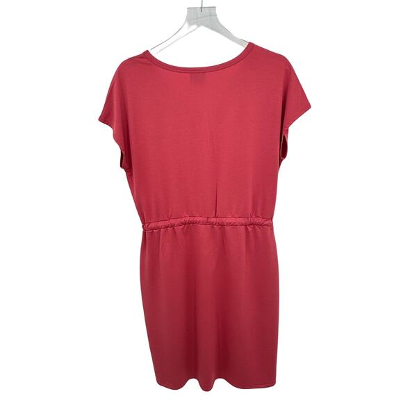 32 Degrees Cool dress stretch knit V neck drawstring waist pockets coral size M - Picture 4 of 8